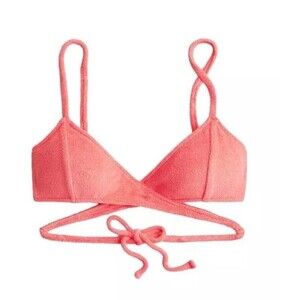 ⭐️ J Crew Bikini Top Swimsuit Double String Tie Triangle Sz 3X Terry Coral NWT